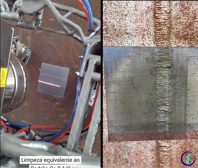 Superfície antes e depois da limpeza a laser